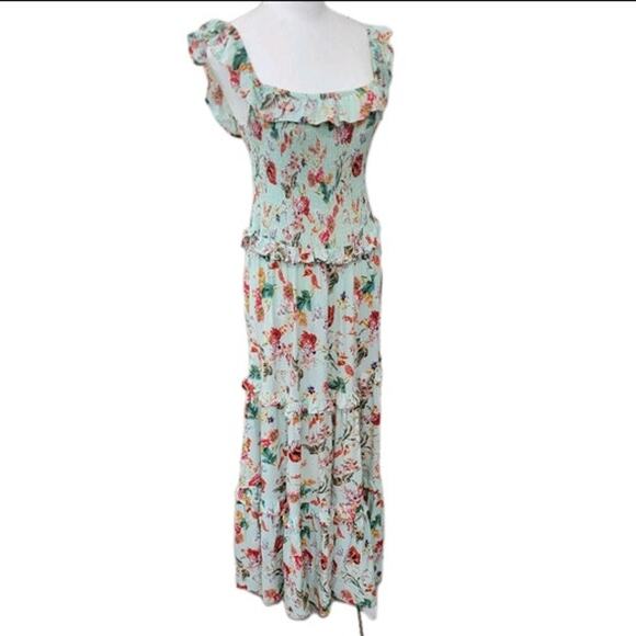 Abel The Label Floral Maxi Dress Size M – Boho Tiered Smocked Sleeveless Rayon - Picture 14 of 16